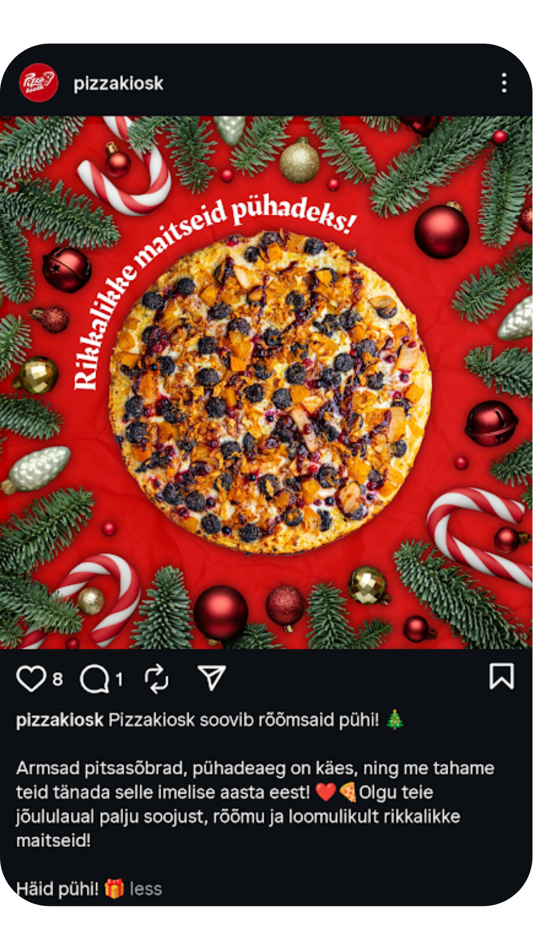 Jõulupitsa Pizzakiosk Instagrami postitus