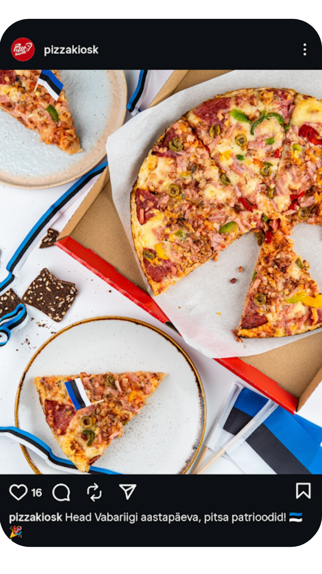 Eesti vabariigi sünnipäev Pizzakiosk Instagrami postitus